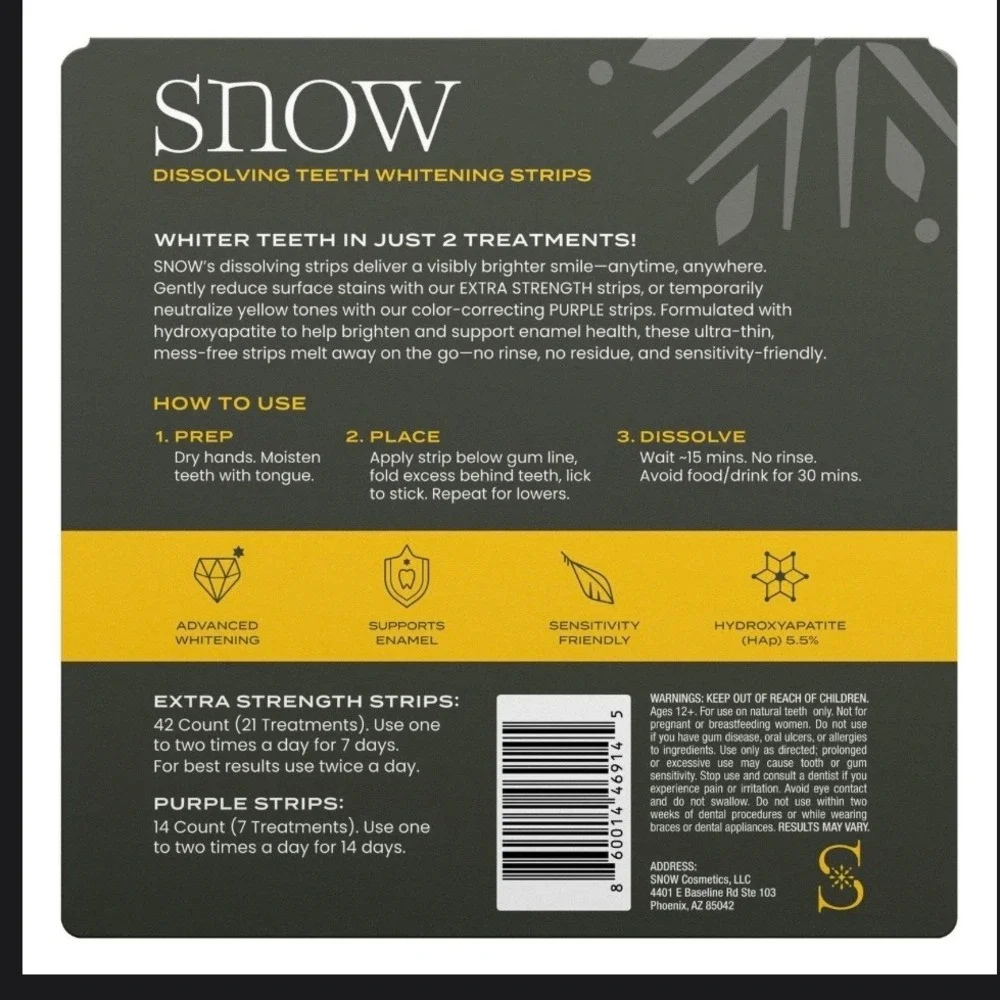 Snow Dissolving Teeth Whitening Strips - Lavender Mint 42+14 Strips 08/2028 New